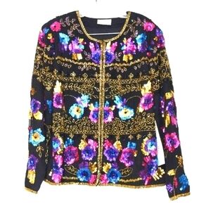 Drapers & Damon's black beaded sequence silk cropped formal blazer Size: L